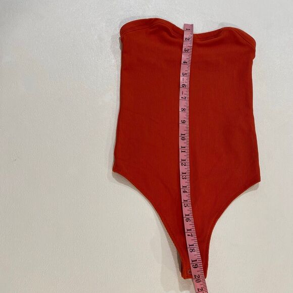 Abercrombie & Fitch Strapless Ribbed Bodysuit XS Rust Orange Tube Bodysuit Soft - Picture 5 of 8